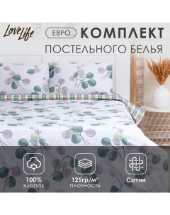 Постельное бельё евро "Plum" 200х217см, 225х240см, 50х70см-2шт,100% хлопок, сатин, 125г/м² Lovelife