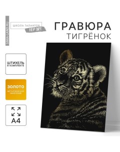 Гравюра «Тигрёнок» с металлическим эффектом «золото» А4 Школа талантов