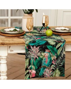 Дорожка на стол Tropical parrots 40×146 см, 100% хлопок, саржа 190 г/м², зелёная/чёрная Этель