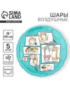 Воздушный шар фольгированный 18" "Котики", круг, набор 5 шт. Leti