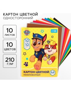 Картон цветной, А4, 10 листов, 10 цветов, немелованный, односторонний, в папке, 220 г/м?, Щенячий па Artfox study