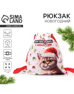 Рюкзак - мешок детский новогодний «Котик в шапке», 35 х 30 см новогодняя Milo toys