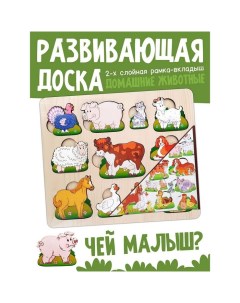 Развивающая доска «Чей малыш?Домашние животные и птицы», двойная рамка - вкладыш Нескучные игры