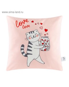 Наволочка декоративная "Cats love" 40х40 см, полиэстер, велюр Этель