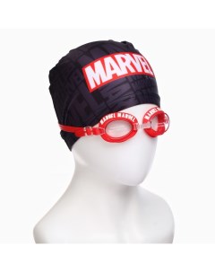 Набор детский, в комплекте шапка, очки для плавания, мешок Marvel