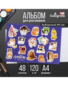 Альбом для рисования А4, 48 листов на склейке "Stickers", обложка мелованный картон, выборочный УФ-л Calligrata