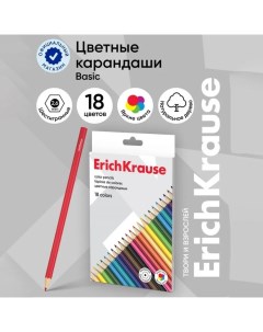 Карандаши 18 цветов шестигранные, деревяные, европодвес Erichkrause