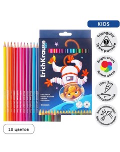 Карандаши 18 цветов Kids Space Animals, трехгранные, деревянные, европодвес Erichkrause