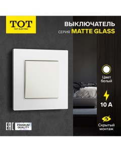 Выключатель Matte Glass, 10 А, 1 кл., скрытый, стекло, белый Tot