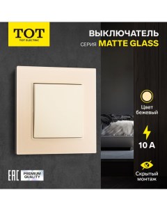 Выключатель проходной Matte Glass, 10 А, 1 кл., скрытый, стекло, бежевый Tot