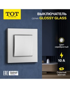 Выключатель проходной Glossy Glass, 10 А, 1 клавиша, скрытый, стекло, серебристый Tot