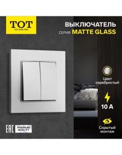 Выключатель проходной Matte Glass, 10 А, 2 кл., скрытый, стекло, серебристый Tot