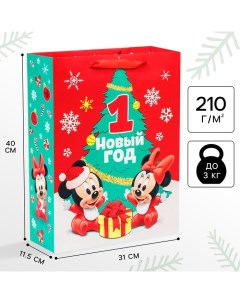 Пакет подарочный новогодний, 31х40х11.5 см, упаковка, Микки Маус Disney