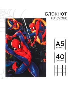 Блокнот А5, на скрепке, 40 листов, в точку, софт-тач, Человек-паук Marvel