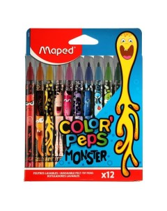 Фломастеры 12 цветов COLOR'PEPS MONSTER, смываемые, с заблокированным пишущим узлом, в картонном фут Maped