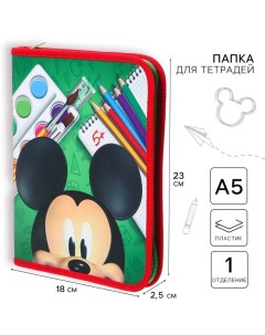 Папка пластиковая для тетрадей А5, на молнии, Микки Маус Disney