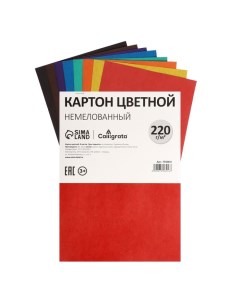 Картон цветной А4, 8 листов, 8 цветов,, немелованный 220 г/м2, на скобе Calligrata