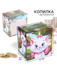 Копилка деревянная с цифрами, 12х12х8.6 см, Коты аристократы Disney