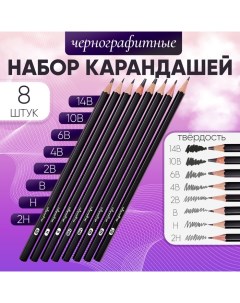 Набор карандашей чернографитных 8 штук (14В, 10В, 6В, 4В, 2В, В, Н, 2Н) Calligrata