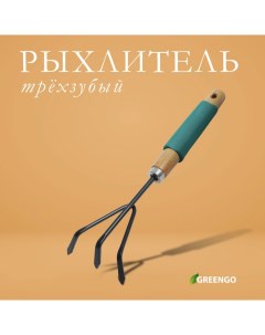 Рыхлитель, длина 30,5 см, 3 зубца, деревянная ручка с поролоном Greengo