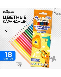 Карандаши 18 цветов, ЭКОНОМ, заточенные, трёхгранные, пластиковые, картонная упаковка, европодвес Calligrata