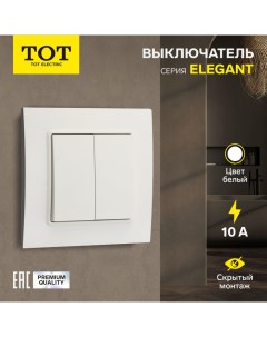 Выключатель Elegant, 10 А, 2 кл., скрытый, белый Tot