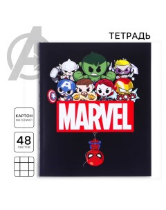 Тетрадь 48 листов в клетку, картонная обложка, чибики, Мстители Marvel