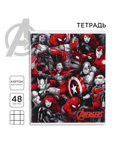 Тетрадь 48 листов в клетку, картонная обложка, Мстители Marvel