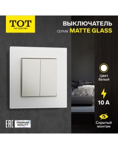 Выключатель Matte Glass, 10 А, 2 кл., скрытый, стекло, белый Tot