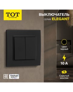 Выключатель Elegant, 10 А, 2 кл., скрытый, черный Tot