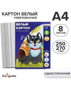 Картон белый А4, 8 листoв,, немелованный 220-260 г/м2, в папке Calligrata