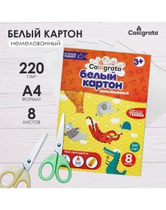 Картон белый А4 8 листов, немелованный, картонная обложка, в папке Calligrata