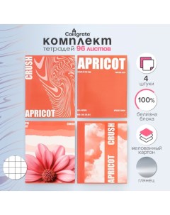 Комплект тетрадей из 4 штук, 96 листов в клетку "Apricot Crush", обложка мелованный картон, глянцевая ламинация, блок офсет Calligrata