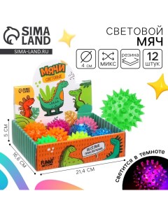 Мяч детский резиновый световой «Дино», цвета МИКС, в шоубоксе Funny toys