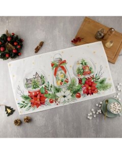 Полотенце "" Christmas red flowers 40х73 см, 100% хл, саржа 190 гр/м2 Этель