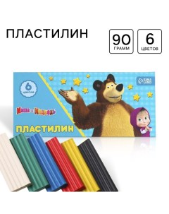 Пластилин, 6 цветов, 90 г Маша и медведь