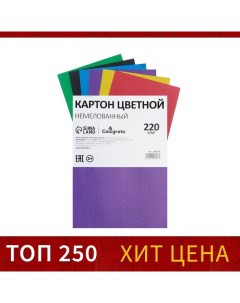 Картон цветной А4, 6 листов, 6 цветов, немелованный 220 г/м2, скоба, на скрепке Calligrata