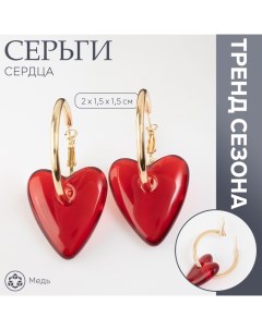 Серьги-кольца «Сердца» красный в золоте Queen fair