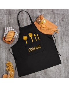 Фартук "Cooking", цв. черный, 70*68 см, 100% п/э Этель