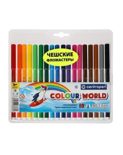 Фломастеры 18 цветов 2.0 мм 7550 ТП Colour World, смываемые, блистер, европодвес Centropen