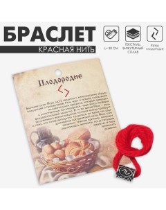 Браслет-амулет на нити «Красная нить» руна плодородие, цвет красный с чернёным серебром, 40 см Queen fair