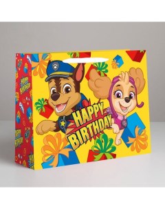 Пакет подарочный крафт «Happy Birthday»,40х31х11.5 см, Щенячий патруль Paw patrol