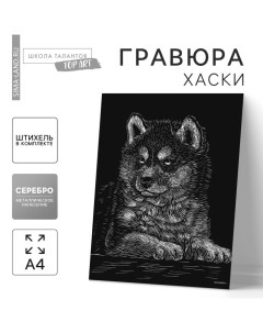 Гравюра «Щенок хаски» с металлическим эффектом «серебро» А4 Школа талантов