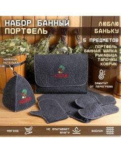 Набор банный портфель 5 предметов "Люблю баньку", серый Добропаровъ