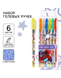 Ручка шариковая с блестками, 6 цветов, Трансформеры Hasbro