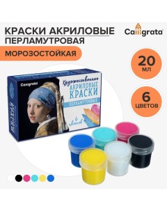 Краска акриловая, набор 6 цветов х 20 мл, Pearl перломутровые, морозостойкая, в картонной коробке Calligrata