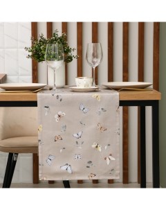 Дорожка на стол Butterflies 40×146 см, 100% хлопок, рогожка 186 г/м², бежевая Этель