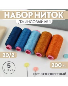 Набор ниток джинсовый №1, 20/2, 200 м, 5 шт, цвет разноцветный Арт узор