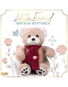 Мягкая игрушка на новый год Little Friend, мишка с розовыми шарфом, 20 см Milo toys