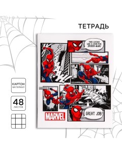 Тетрадь 48 листов в клетку, картонная обложка, Человек-паук Marvel